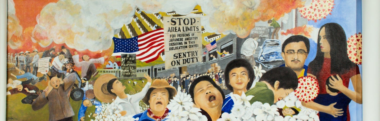 mural of hate crimes commited against Asians in America throughout history