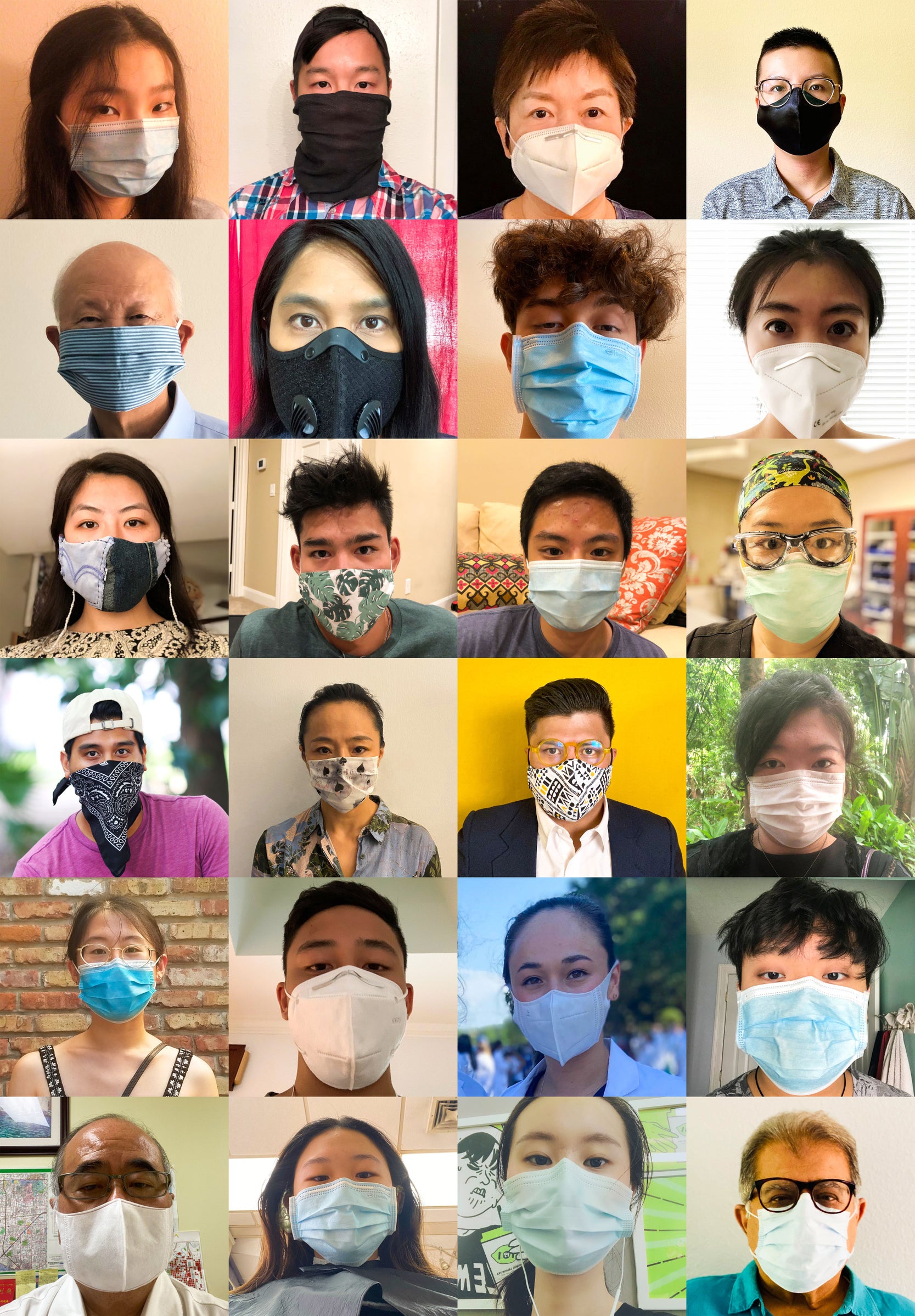 Collage of Asian Americans in Houston wearing masks during covid