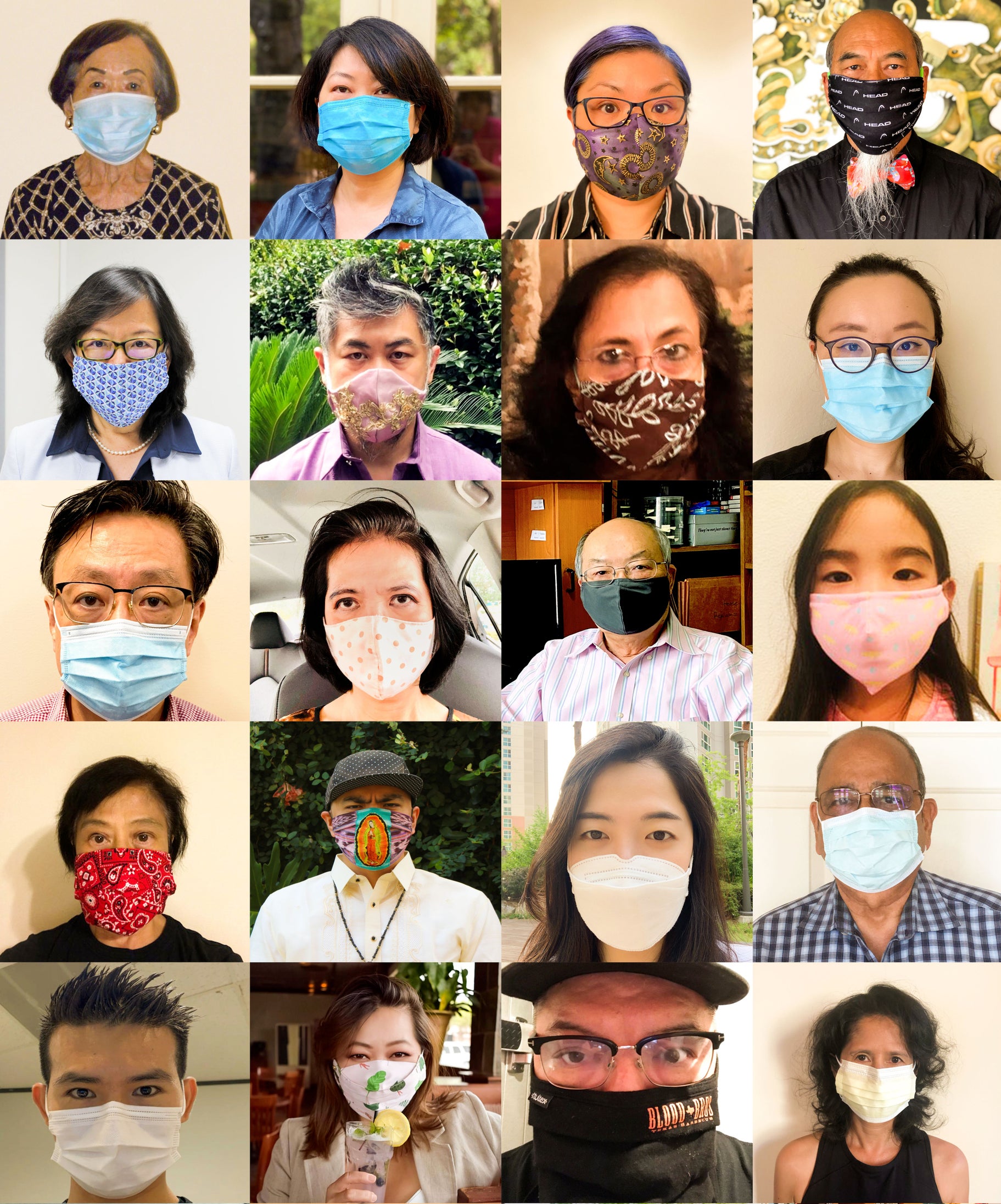 Collage of Asian Americans in Houston wearing masks during covid