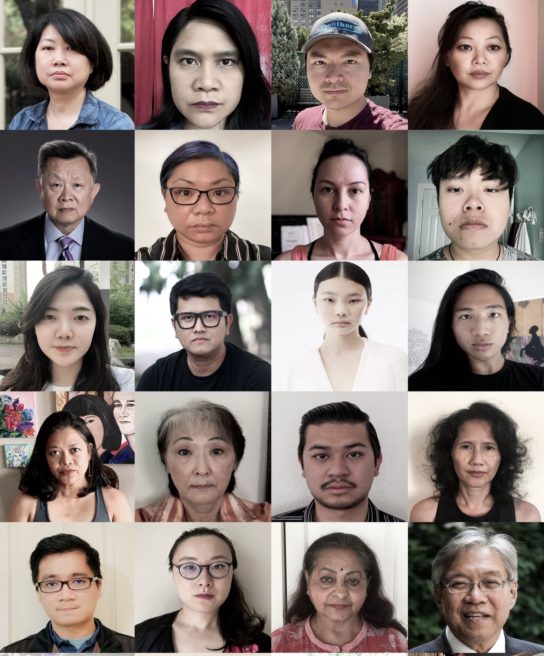 Collage of Asian Americans in Houston unmasked during covid