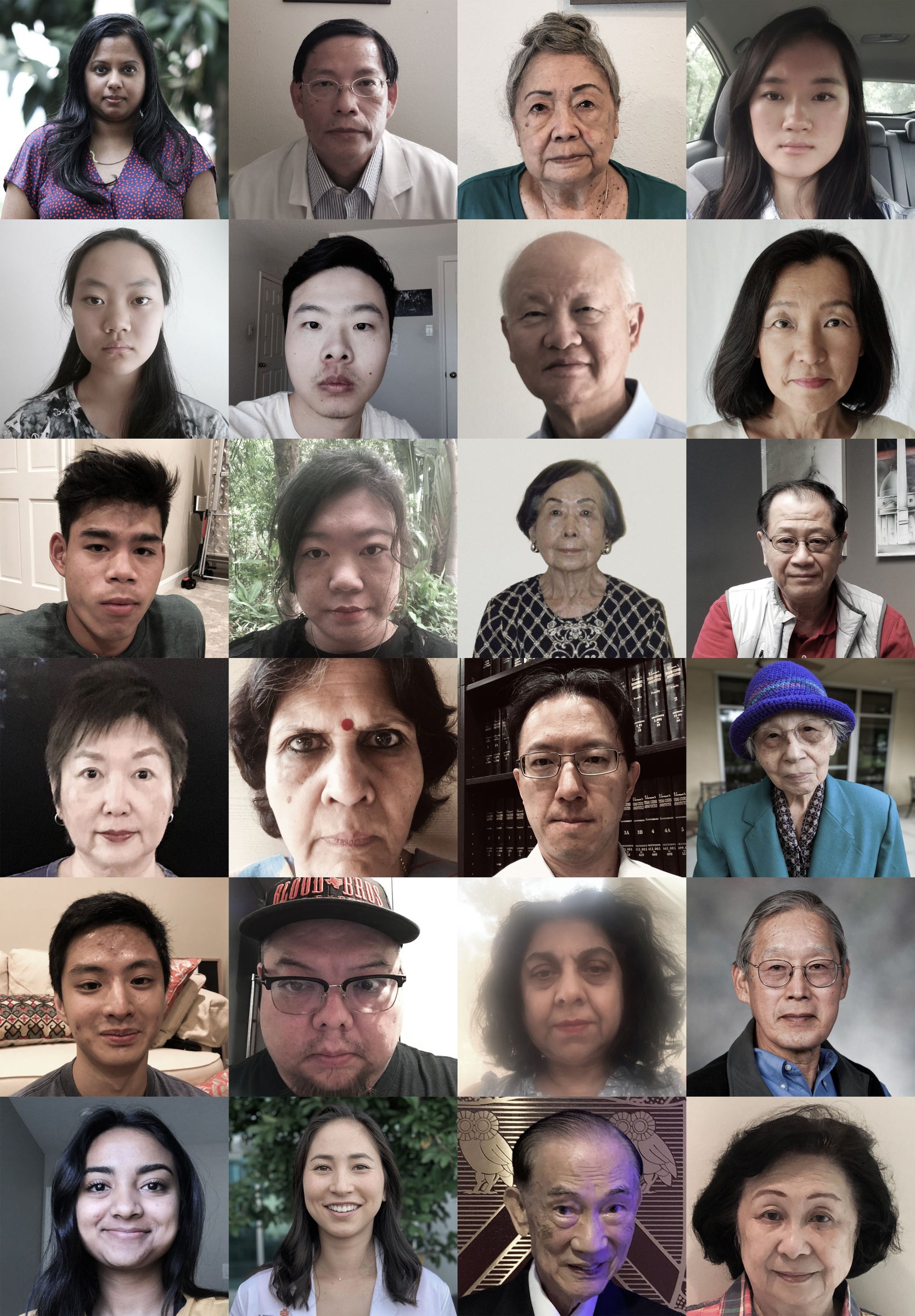 Collage of Asian Americans in Houston unmasked during covid