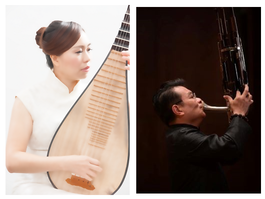 A collage of sheng player Lung-Yi Huang and pipa player Hui-Kuan Lin